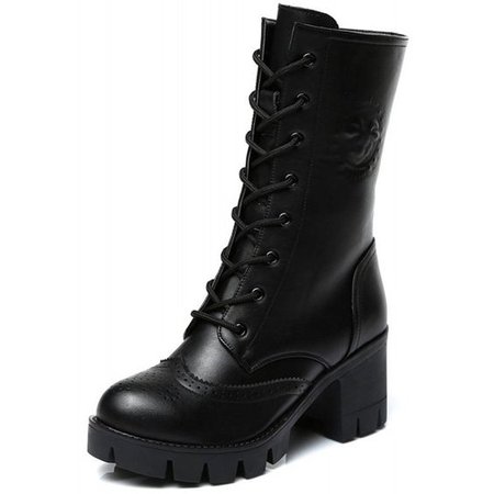 Black Combat Heel Boots