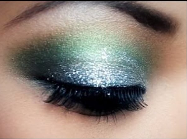 Sparkly Green and Silver Eye Makeup