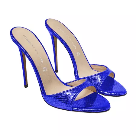 Mules Jill laminated blue Woman – Identità Shoes
