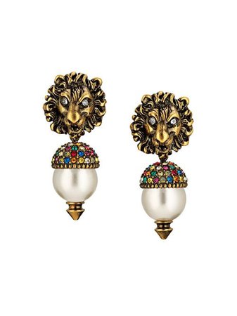 Shop gold Gucci lion head earrings with Express Delivery - Farfetch