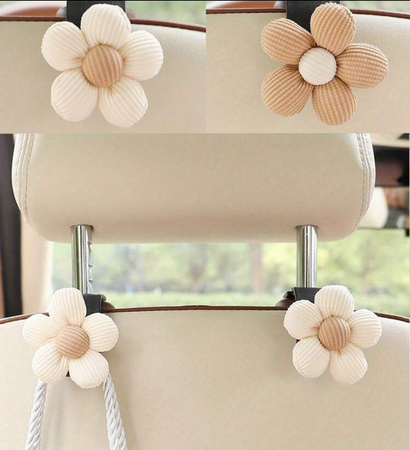 brown and creme flower hook car bag holders