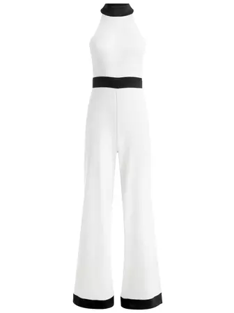 Cataline High Neck Wide Leg Jumpsuit In Off White/black | Alice And Olivia