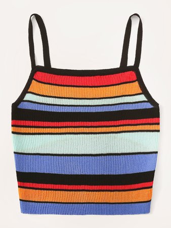 Rainbow Stripe Knit Cami Top | ROMWE