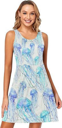 Women's Summer Sleeveless Casual Dress Print Pleated Sun Dresses with Pockets at Amazon Women’s Clothing store