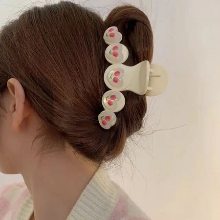 2023 New In Korean Fashion Y2K Goth Sweet Pink Acrylic Flower Heart Hair Clip Claw Hair For Women Trend Fairy Hair Accessories - AliExpress
