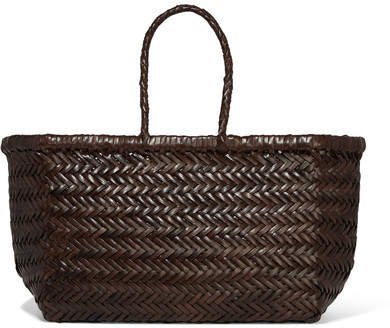 Diffusion - Bamboo Triple Jump Small Woven Leather Tote - Dark brown