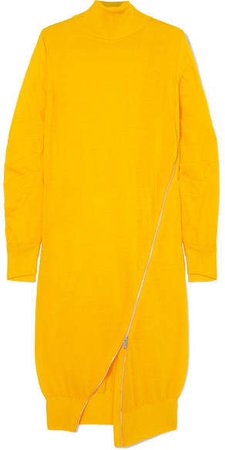 Zip-detailed Wool Turtleneck Midi Dress - Bright yellow
