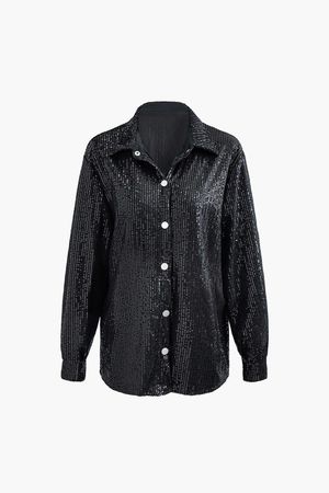 Sequin Button Up Long Sleeve Shirt – Micas