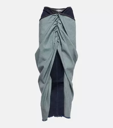 Draped Denim Maxi Skirt in Blue - Alaia | Mytheresa