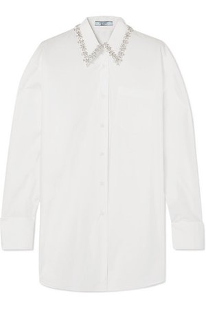 Prada | Oversized crystal-embellished cotton-poplin shirt | NET-A-PORTER.COM