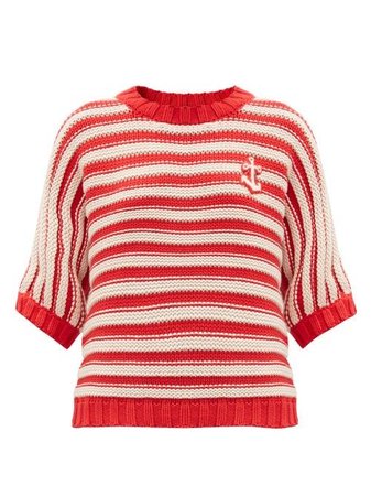 GUCCI  Anchor-appliqué striped cotton-blend sweater
