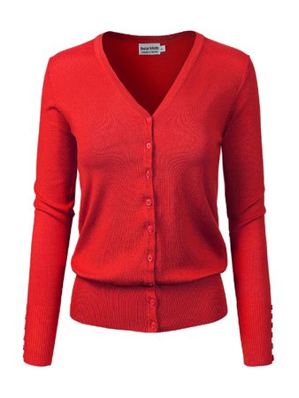 Made by Olivia - Made by Olivia Women's Classic Button Down Long Sleeve V-Neck Soft Knit Sweater Cardigan Red M - Walmart.com