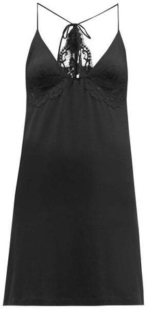 Lace Trim Jersey Slip Dress - Womens - Black