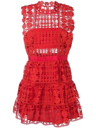 SELF-PORTRAIT Lace Ruffled Mini Dress