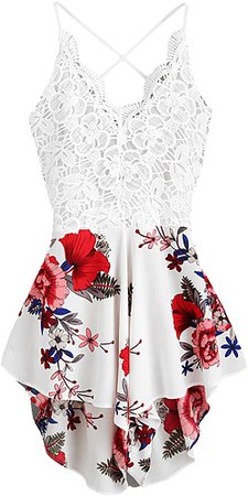 Amazon.com: SheIn Women's Boho Crochet V Neck Halter Backless Floral Lace Romper Jumpsuit Large White: Clothing