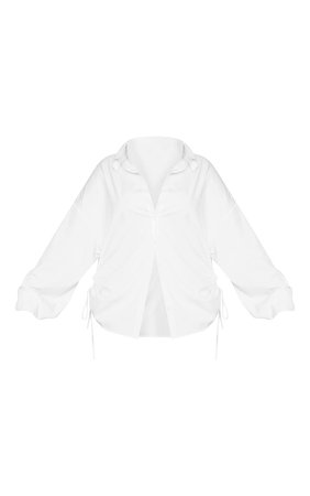 Plus White Crop Puff Sleeve Ruched Poplin Shirt | PrettyLittleThing USA
