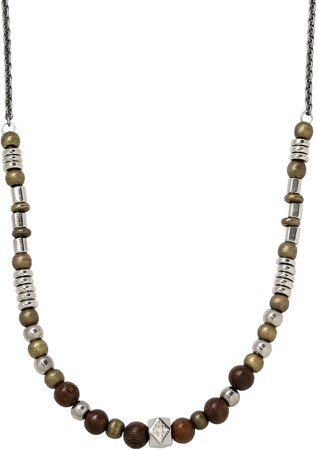 Metal & Wood Beaded Necklace