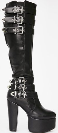 Black Leather Buckle Knee High Boots