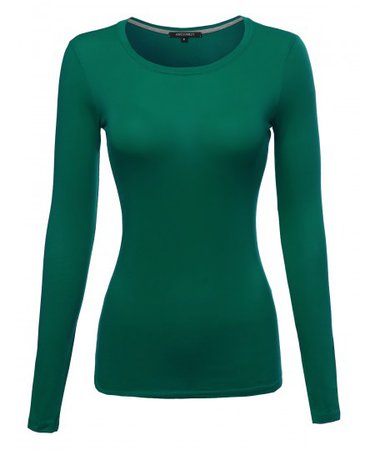 Basic Lightweight Cotton Long Sleeve Crewneck Shirt Top | 22 Green