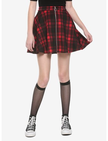 Black & Red Plaid O-Ring Skater Skirt
