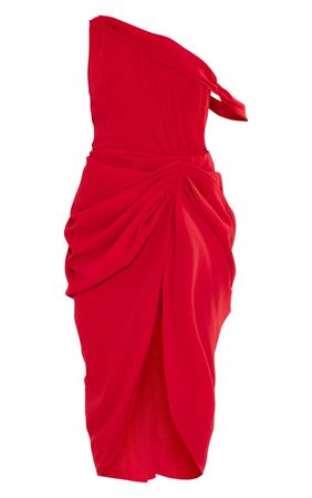 Red Chiffon Asymmetric Strap Draped Midi Dress | PrettyLittleThing USA