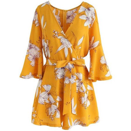 Chicwish Bold Blooms Floral Wrapped Playsuit in Yellow