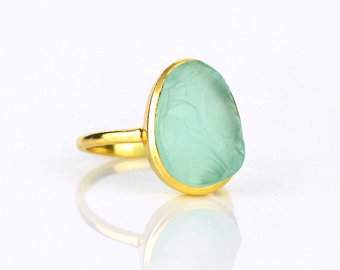 Tiny Aqua Chalcedony Ring Minimalist Jewelry for Everyday | Etsy