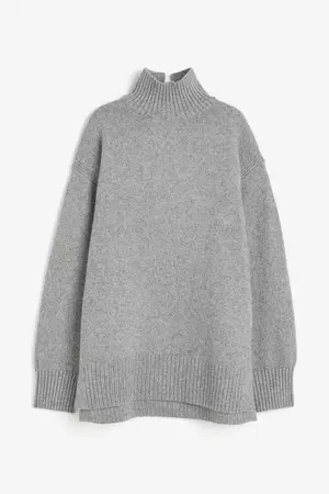 Oversized Turtleneck Sweater - Gray melange - Ladies | H&M US