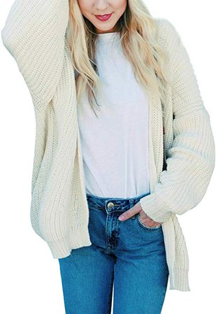 Womens Casual Open Front Boho Knit Sweater Cardigan Long Sleeve White XL at Amazon Women’s Clothing store