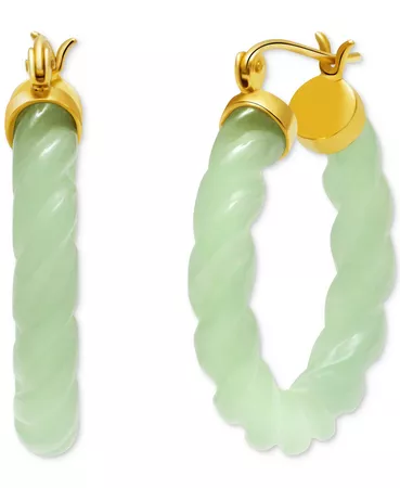 Macy's Dyed Green Jade Twist Hoop Earrings in 14k Gold-Plated Sterling Silver
