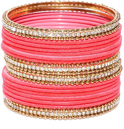 Amazon.com: Indian Traditional Style Gold Plated Velvet Thread Bangle Bracelets Set Pair (Carrot, 2.6): Clothing