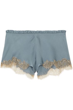 Carine Gilson | Flottant Chantilly lace-trimmed silk-satin shorts | NET-A-PORTER.COM