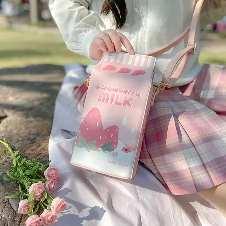 Harajuku Mooie Lolita Aardbei Melk Doos Transparant 15/20/25Cm Bjd Poppen Itgbag Schoudertassen Draagbare Kawaii messenger Bags| | - AliExpress