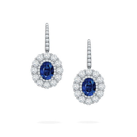 1735 Double Cluster Sapphire Earrings | In Platinum with Diamonds | Garrard