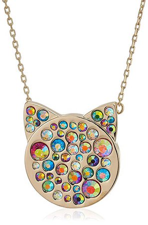 Betsey Johnson Multi-Stone Pave Cat Pendant Necklace, One Size: Jewelry