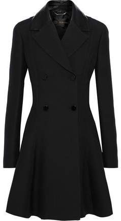 Patent Leather-trimmed Wool And Silk-blend Coat