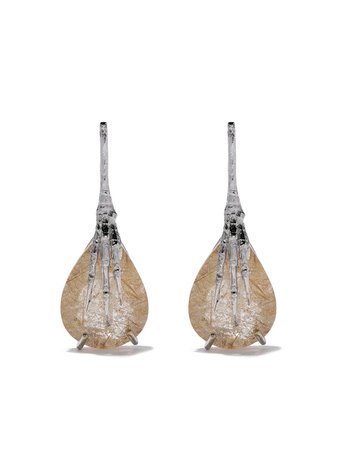 Wouters & Hendrix Gold 18Kt Gold Quartz Claw Rutilated Earrings 01S36QWG White Gold | Farfetch