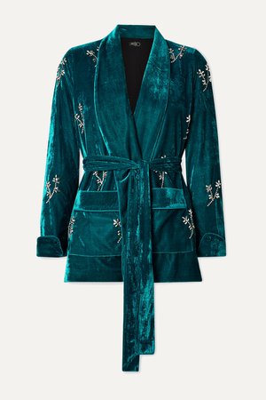 Teal Belted crystal-embellished velvet blazer | PatBO | NET-A-PORTER