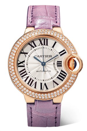 Cartier | Ballon Bleu de Cartier Automatic 36mm 18-karat pink gold, alligator and diamond watch | NET-A-PORTER.COM
