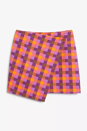 Purple and orange check pattern mini skirt - Purple & orange - Monki GB