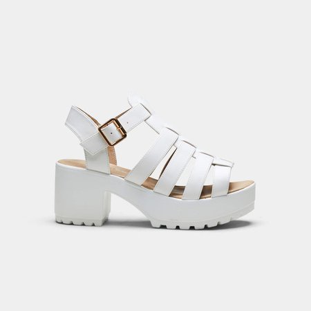 White Chunky Platform Cleated Strappy Sandals