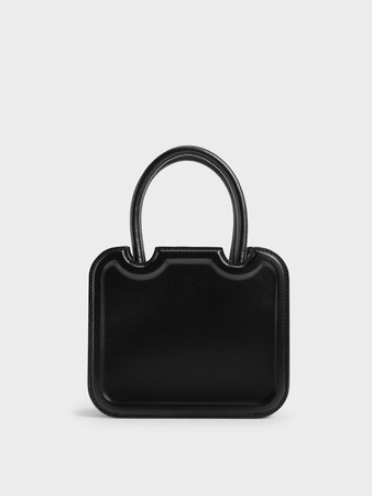 Black Double Handle Sculptural Tote Bag - CHARLES & KEITH SG