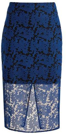 Geometric Embroidered Tulle Pencil Skirt - Womens - Blue