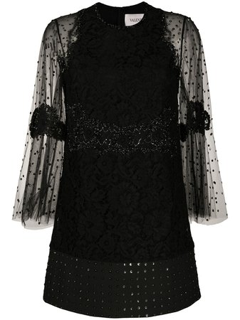 Black Valentino floral lace embellished dress - Farfetch