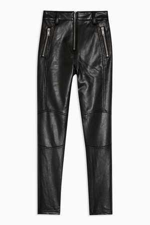 PETITE Biker PU Trousers leather black | Topshop