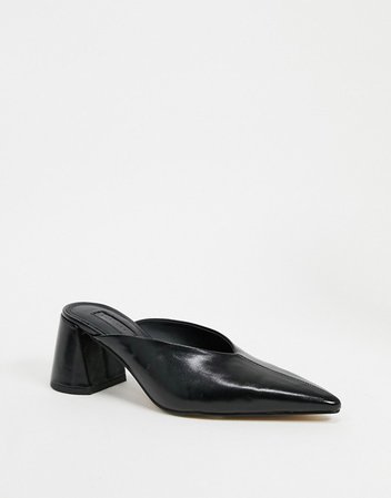 Topshop pointed mule with block heel in black | ASOS