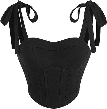 Verdusa Women's Tie Shoulder Sleeveless Bustier Asymmetrical Crop Cami Top Black S at Amazon Women’s Clothing store