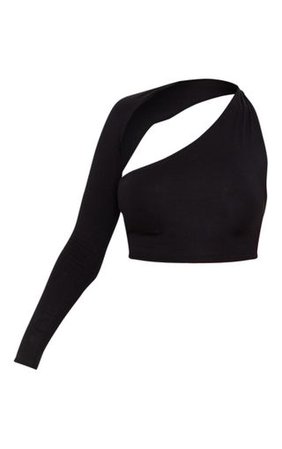 Black Cotton One Shoulder Asymmetric Crop Top | PrettyLittleThing