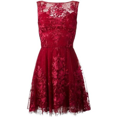 Red Lace Floral Skater Dress