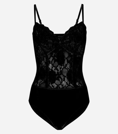 Black Sweetheart Neck Lace Party Bodysuit | New Look